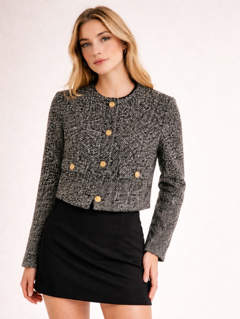 Abercrombie tweed blazer size medium lady jacket gold buttons preppy old money